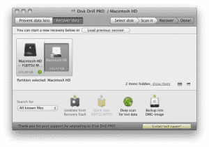 Interfaccia del software Disk Drill per recuperare file sul Mac