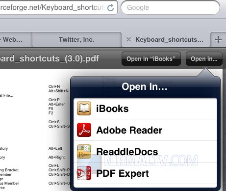 Schermata di iBooks per salvare PDF