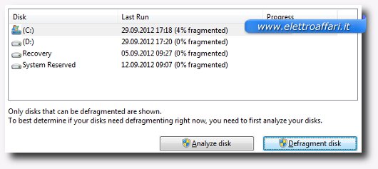 Interfaccia grafica del programma Auslogics Disk Defrag Free