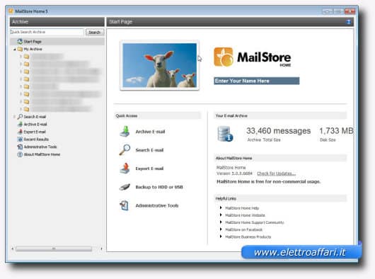Immagine di Mailstore Home, programma per Windows