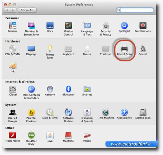 Schermata delle Preferenze di Sistema del Mac