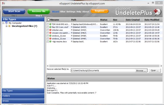 Schermata del software Undelete Plus
