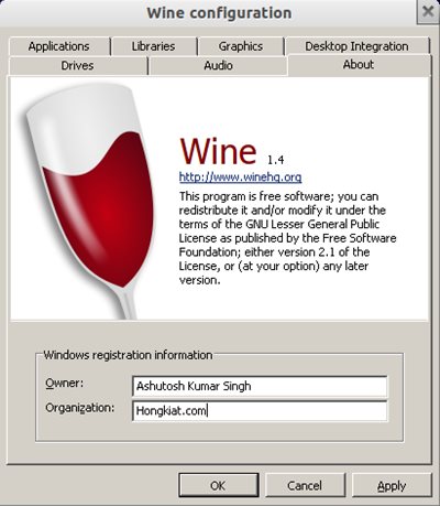 Schermata del software Wine