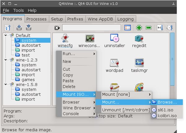 Schermata del software Q4Wine